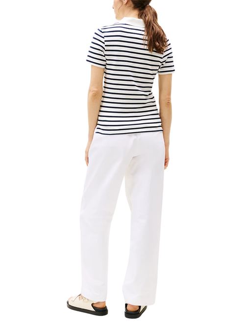 Polo donna righe bianco/blu  in cotone Tommy Hilfiger | WW0WW432250BF